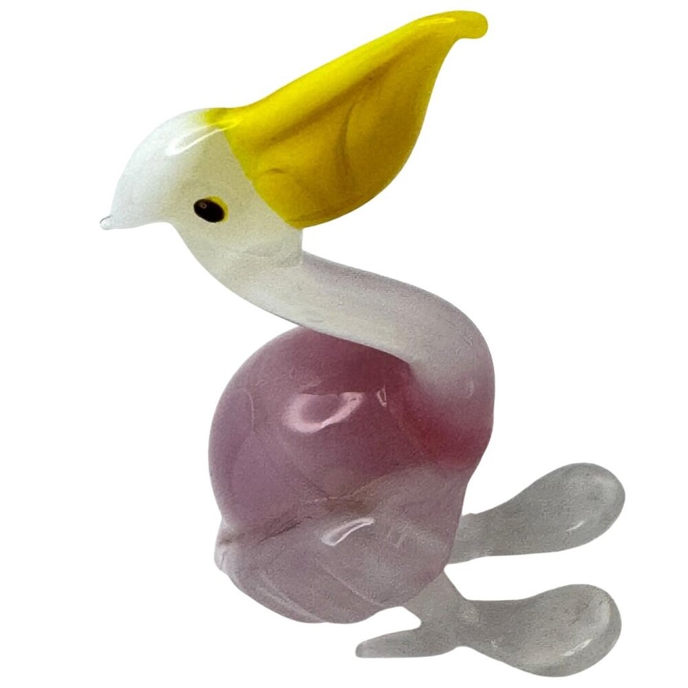 Handcrafted Glass Stork Miniature Figurine Yellow Beak & Pink Body Vtg